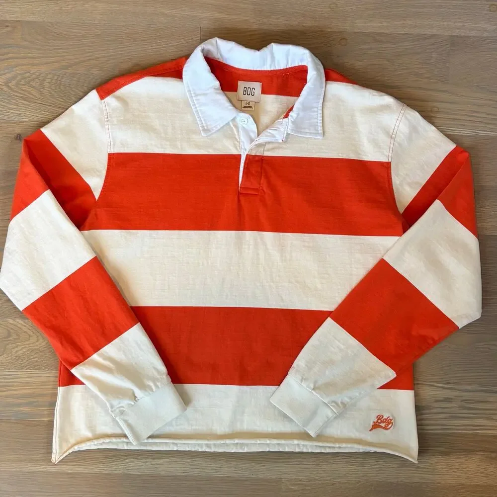 Urban Outfitters BDG Classic Cutoff Rugby Shirt Wide Stripe Orange Mens Large - Picture 3 of 11